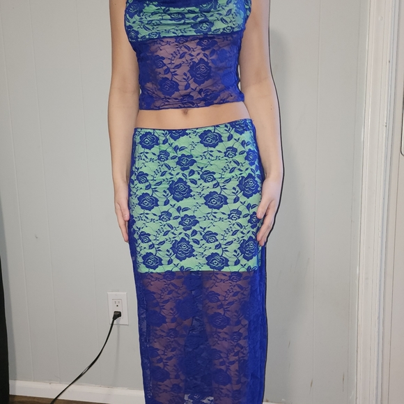 NWT Dolls Kill Gorgeous Purple, Green , Midi Crop Top Skirt Set 💜 - Picture 4 of 12